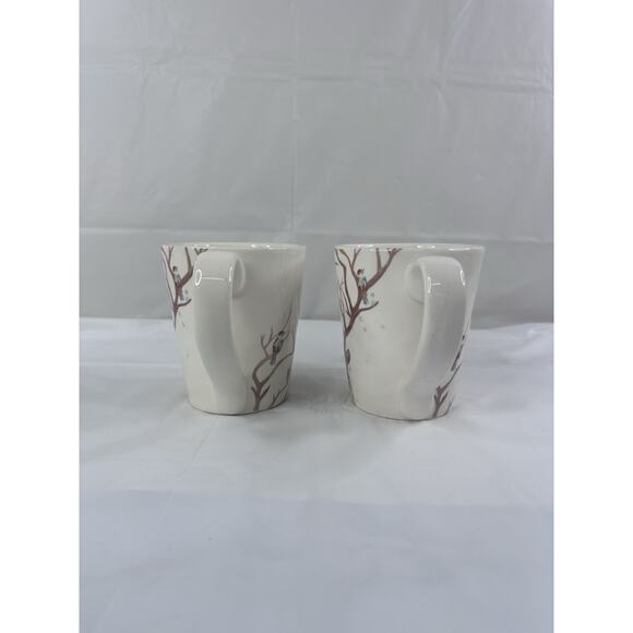 Pier 1 Imports Alexander ironstone Deer Birds Set Of 2 Coffee Tea Mugs Winter - Picture 5 of 7
